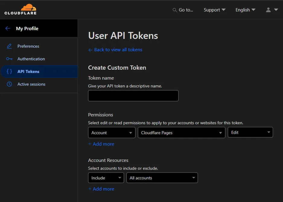 Cloudflare user page when creating API Token