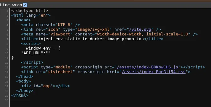 Page source dengan window.env kosong