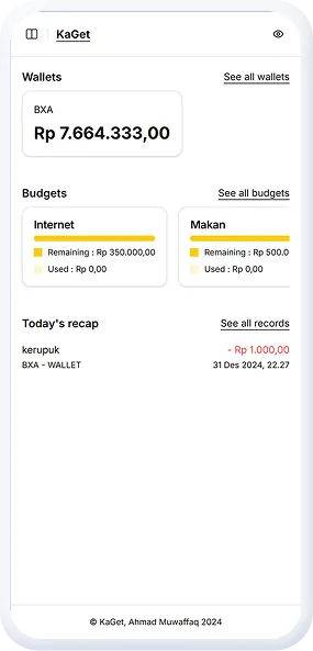 A screenshot of KaGet budgeting app that showing the main page