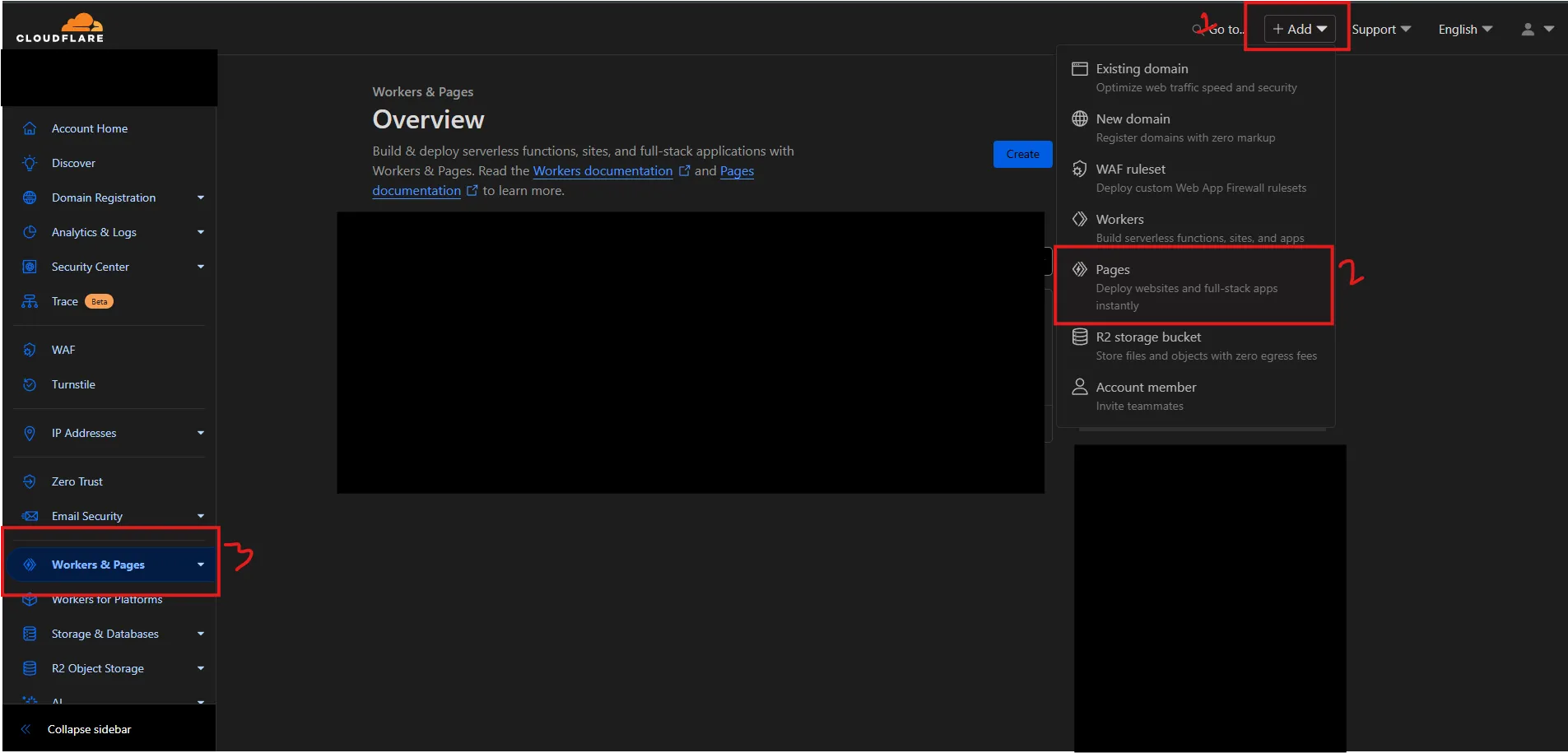 Workers & Pages view in Cloudflare dashboar when creating a new project
