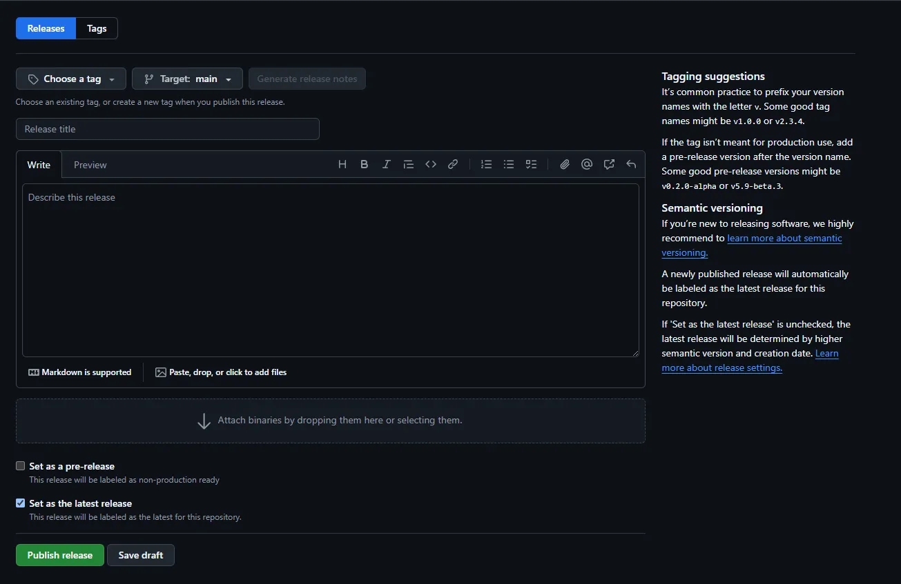 GitHub Releases view when you want to make a new release